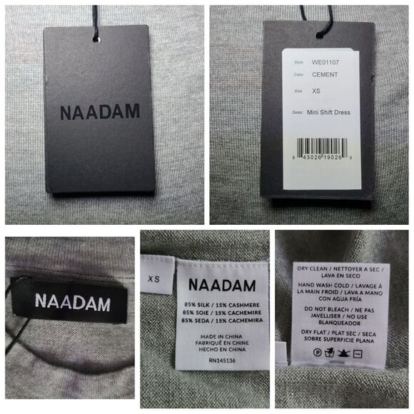 NWT|Naadam Grey Cashmere Silk Blend Sleeveless Mini Shift Dress, XS - Picture 3 of 4